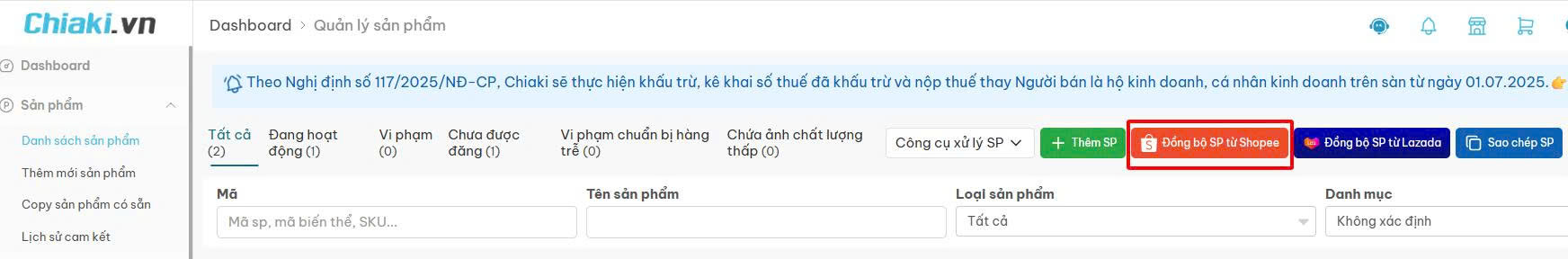 Hướng dẫn đồng bộ sản phẩm từ Shopee 1