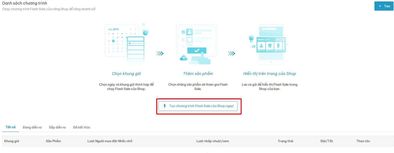 Đăng ký chạy chương trình Flash Sale trên Chiaki 1