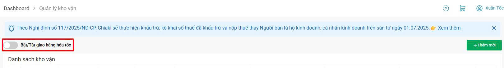 Hướng dẫn cấu hình bật/tắt giao hàng kênh hoả tốc 1