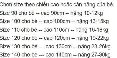 Bảng quy đổi kích cỡ