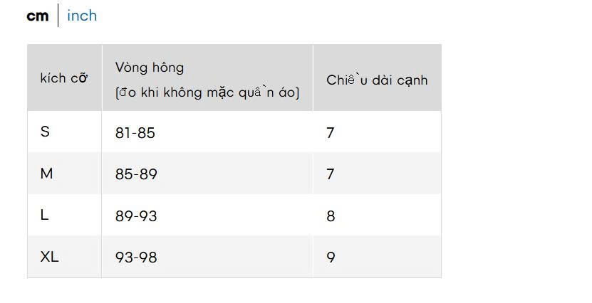 Bảng quy đổi kích cỡ