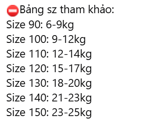 Bảng quy đổi kích cỡ