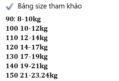 Bảng quy đổi kích cỡ
