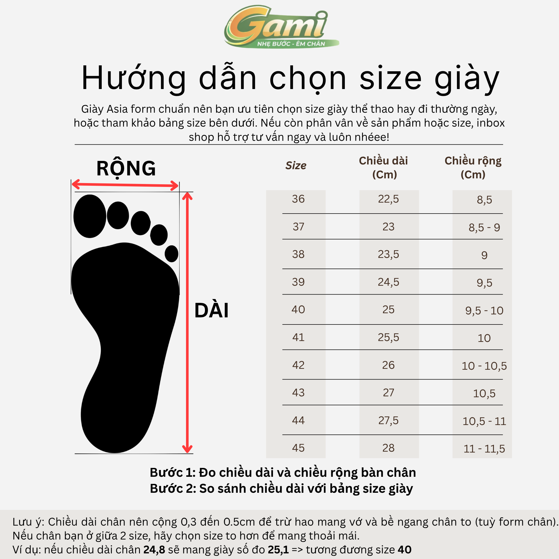 Bảng quy đổi kích cỡ