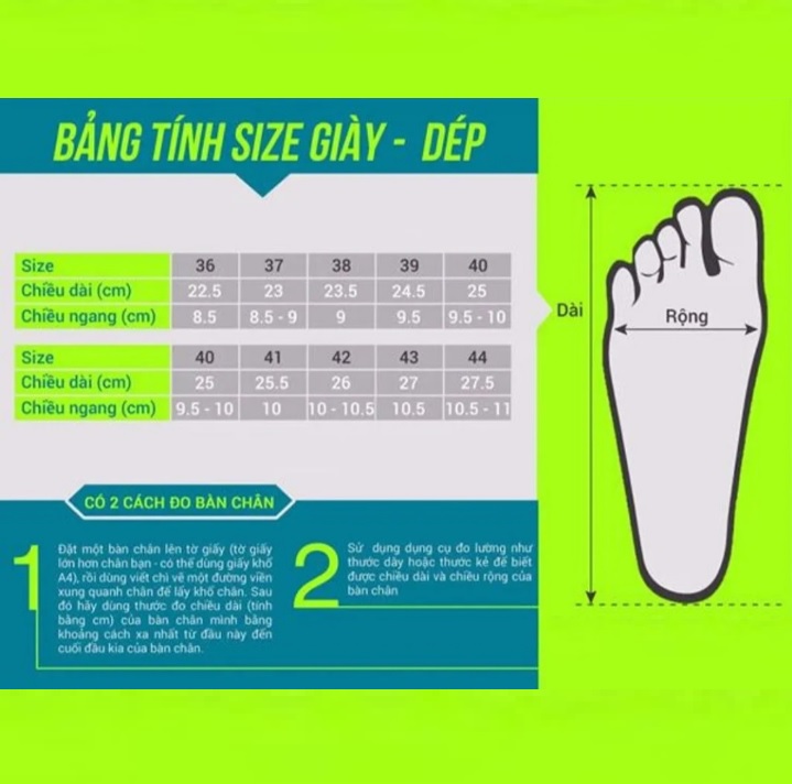 Bảng quy đổi kích cỡ