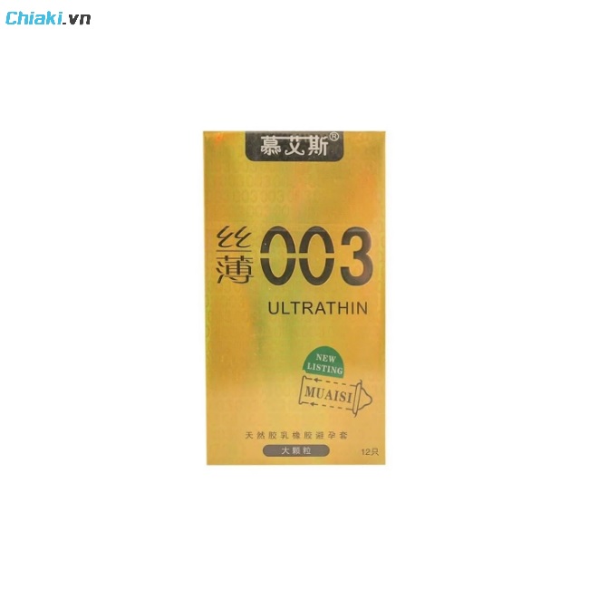 Bao cao su Muaisi 0.03 Ultrathin vàng có hạt