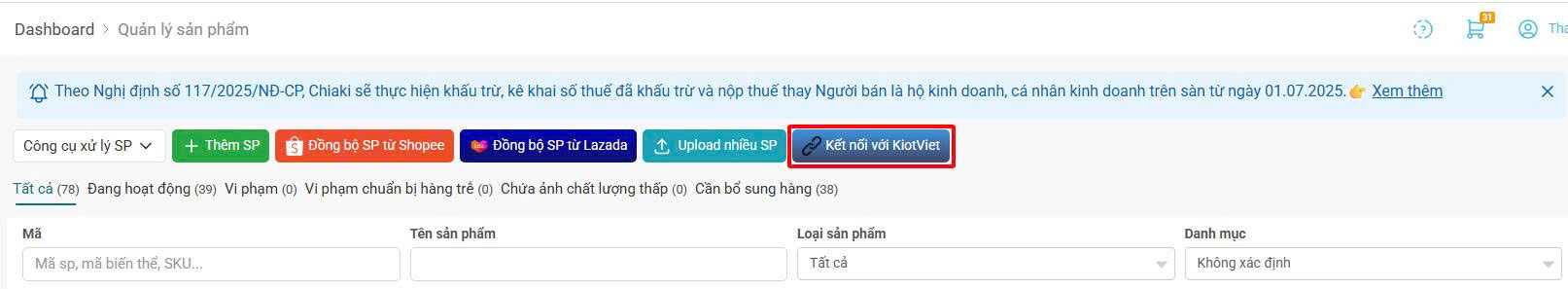 Hướng dẫn kết nối phần mềm Kiot Việt 5