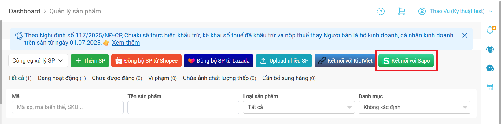 Hướng dẫn kết nối phầm mềm Sapo 3