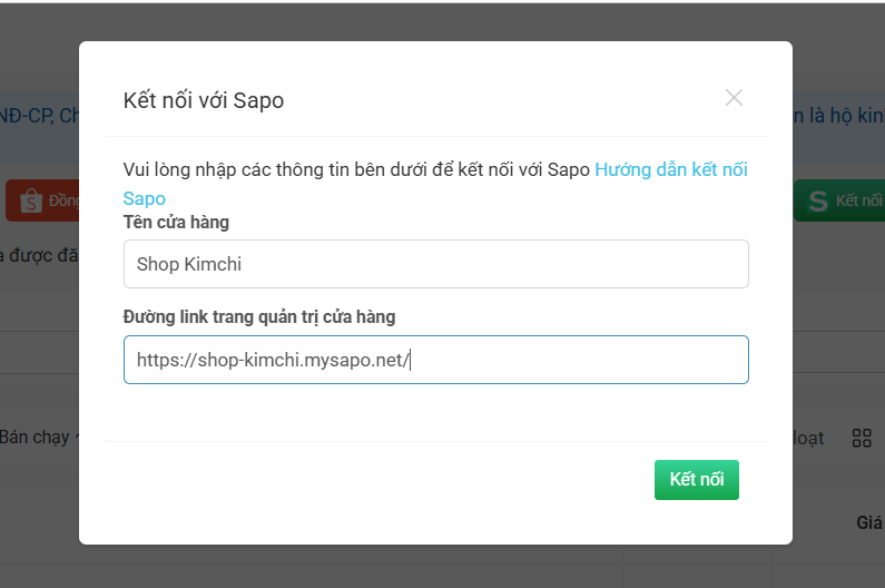 Hướng dẫn kết nối phầm mềm Sapo 4