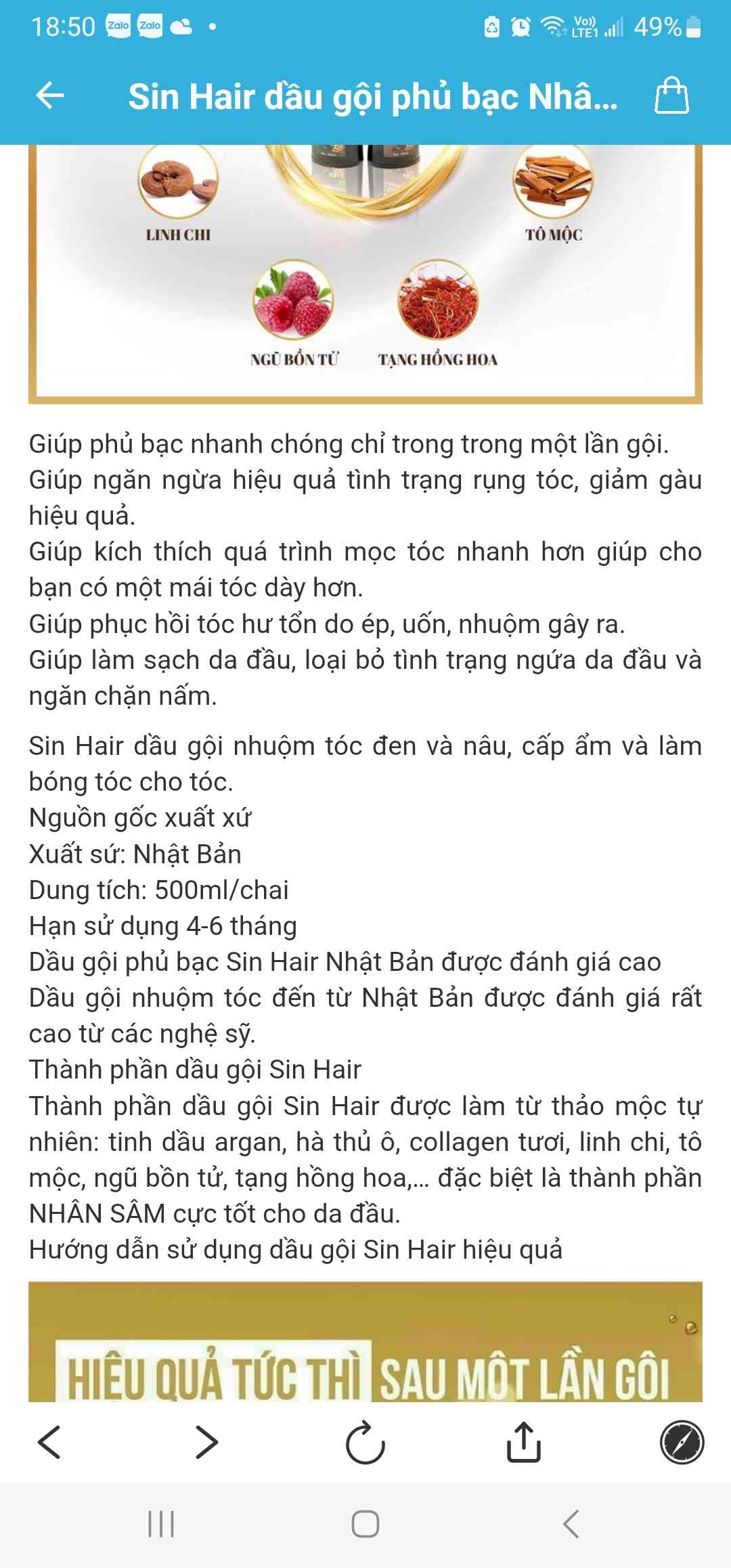 Dầu Gội Phủ Bạc Nhân Sâm Sin Hair Nhật Bản - Nhuộm Tóc Bạc Nhanh Chóng Chỉ Sau 15 Phút, Sản Phẩm Thiên Nhiên An Toàn cho Da