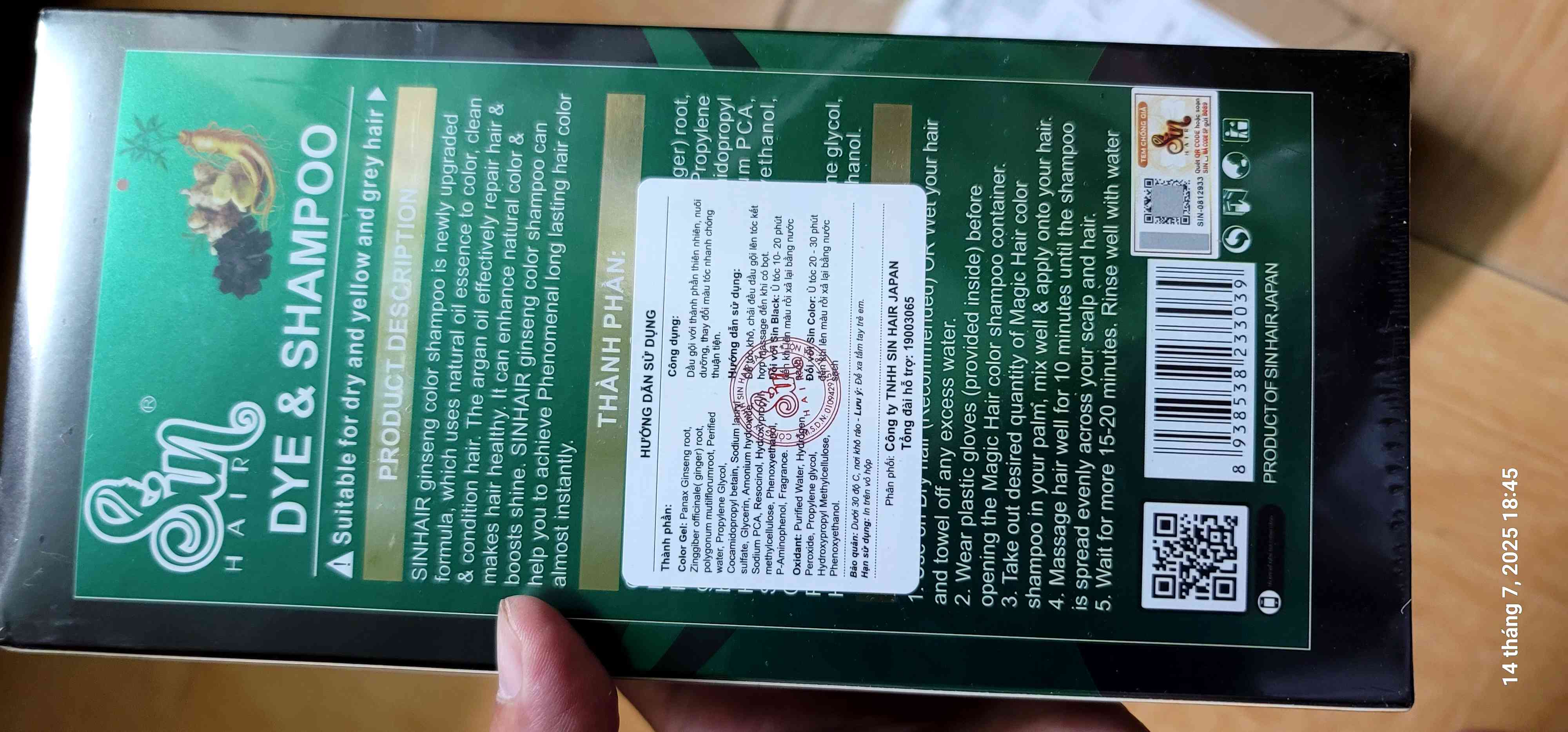 Dầu Gội Phủ Bạc Nhân Sâm Sin Hair Nhật Bản - Nhuộm Tóc Bạc Nhanh Chóng Chỉ Sau 15 Phút, Sản Phẩm Thiên Nhiên An Toàn cho Da