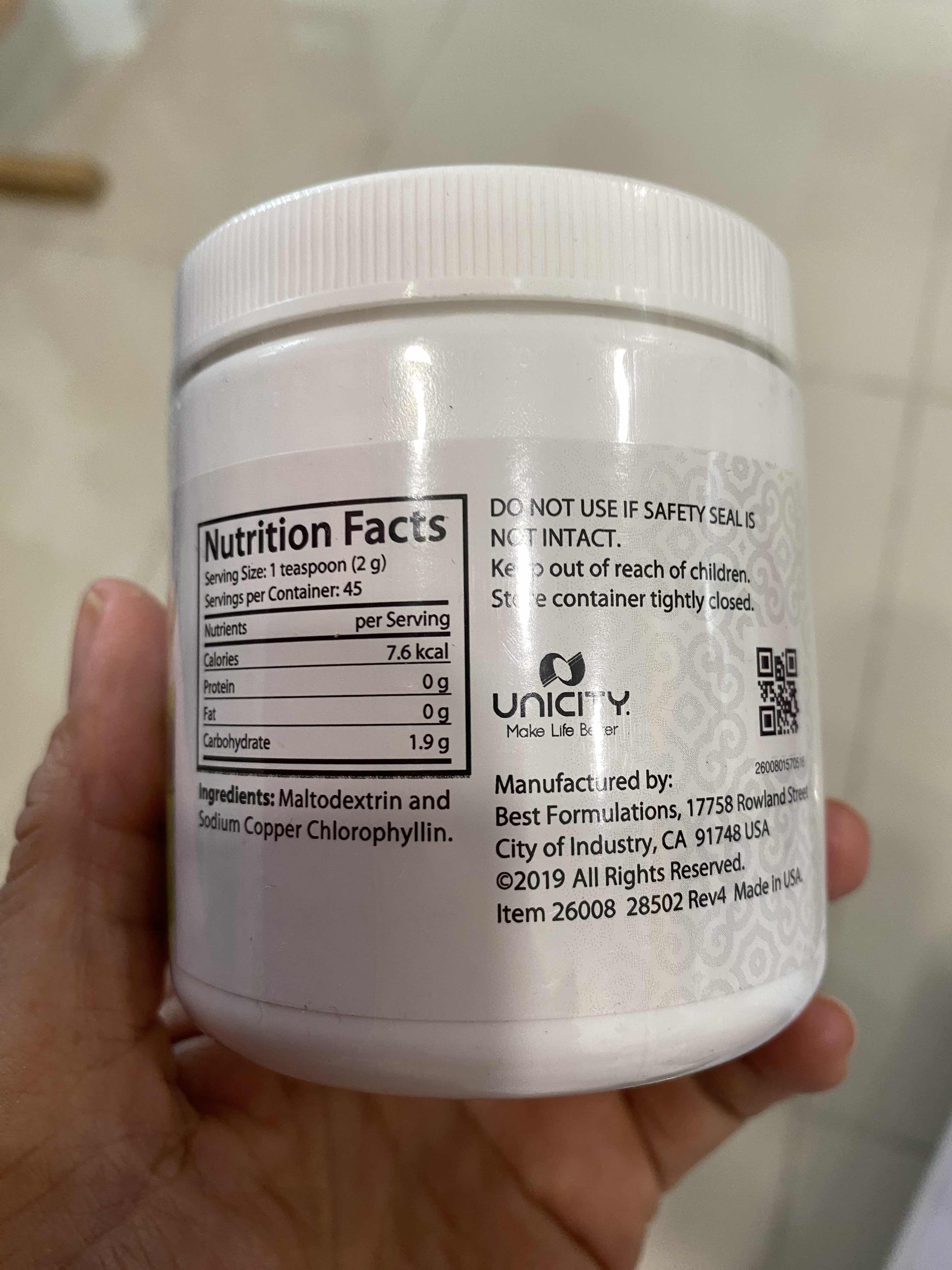 Bột Diệp Lục Unicity Super Chlorophyll Powder (92g) - Thanh Lọc Cơ Thể, Tăng Cường Miễn Dịch, Chiết Xuất Từ Cỏ Linh Lăng