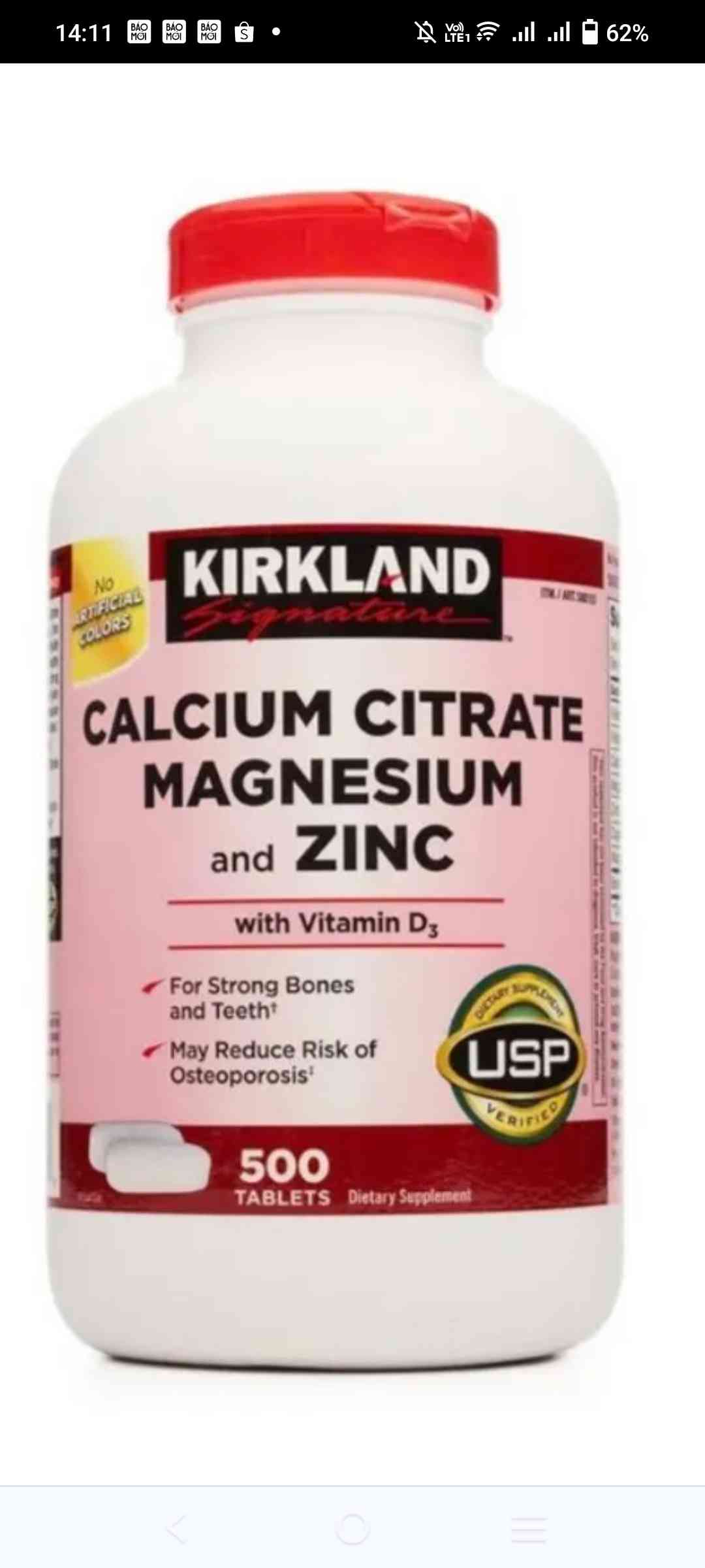 Viên uống bổ sung Canxi, Magie, Zinc Kirkland 500mg - Hỗ trợ sức khỏe xương và miễn dịch cho người lớn, 500 viên