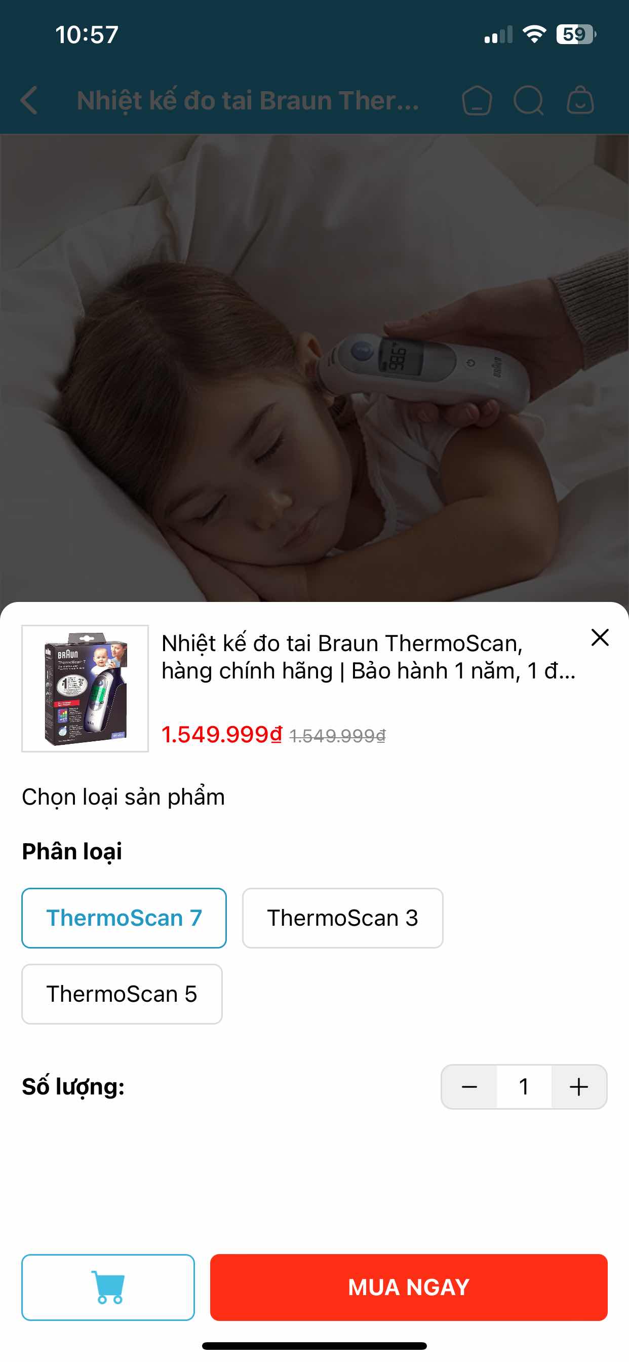 Nhiệt Kế Đo Tai Braun ThermoScan Chính Hãng - Đo Nhiệt Độ Nhanh, Chính Xác - Thiết Kế Dành Cho Trẻ Sơ Sinh - Bảo Hành 1 Năm