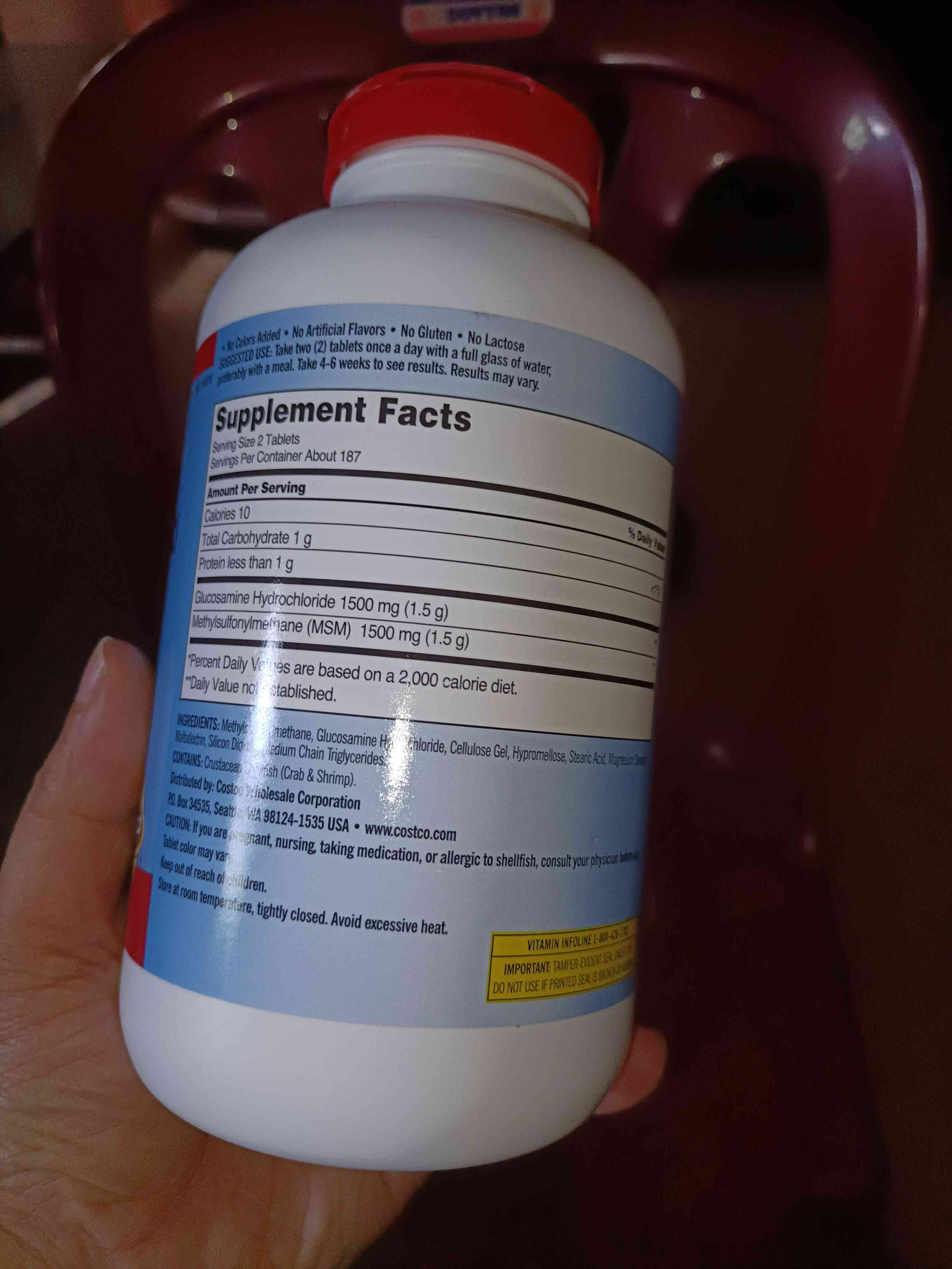 Viên uống Glucosamine Kirkland HCL 1500mg với MSM 1500mg - Hỗ trợ xương khớp, hộp 375 viên cho người lớn