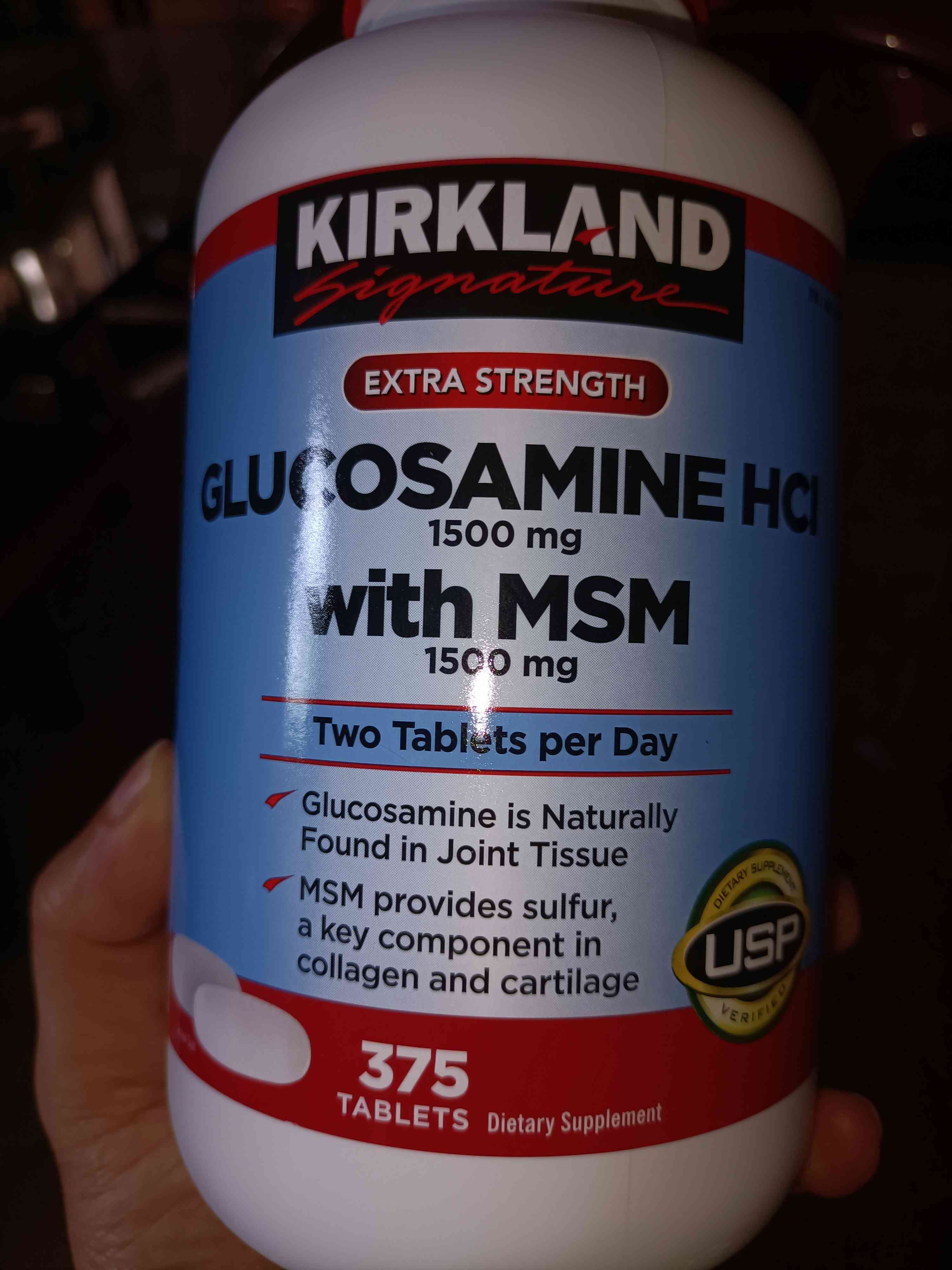 Viên uống Glucosamine Kirkland HCL 1500mg với MSM 1500mg - Hỗ trợ xương khớp, hộp 375 viên cho người lớn