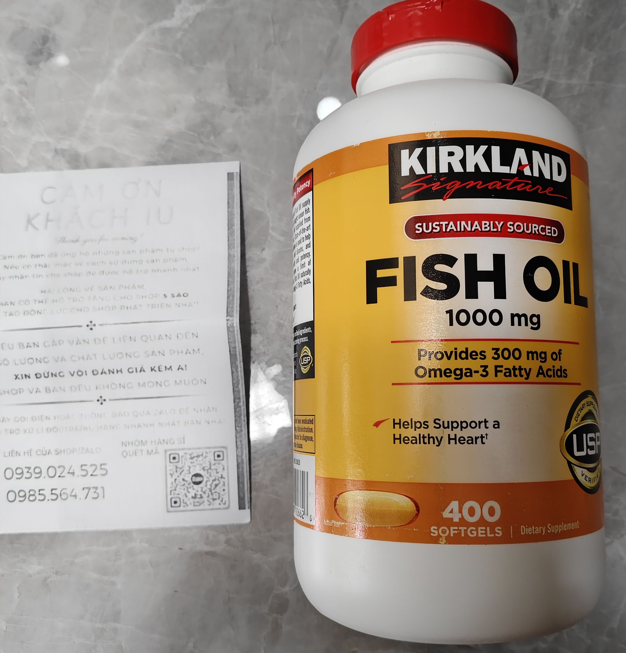 Viên uống dầu cá Kirkland Signature Omega-3 1000mg - Bổ sung EPA DHA giúp tăng cường sức khỏe tim mạch và thị lực - 400 viên.