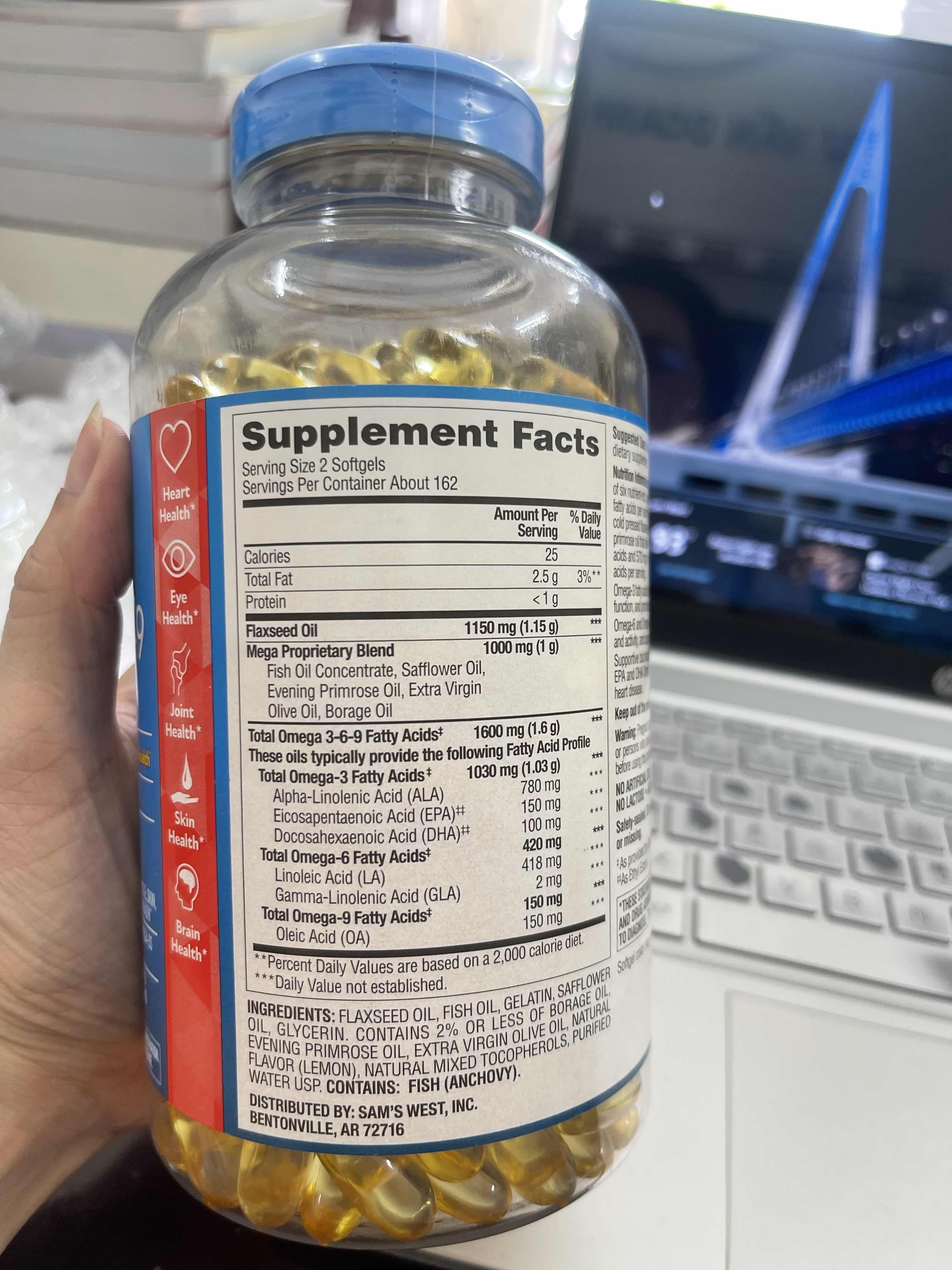 Viên uống Omega 3-6-9 Member’s Mark 325 viên - Hỗ trợ sức khỏe tim mạch, tăng cường trí nhớ và sức khỏe toàn diện từ Mỹ
