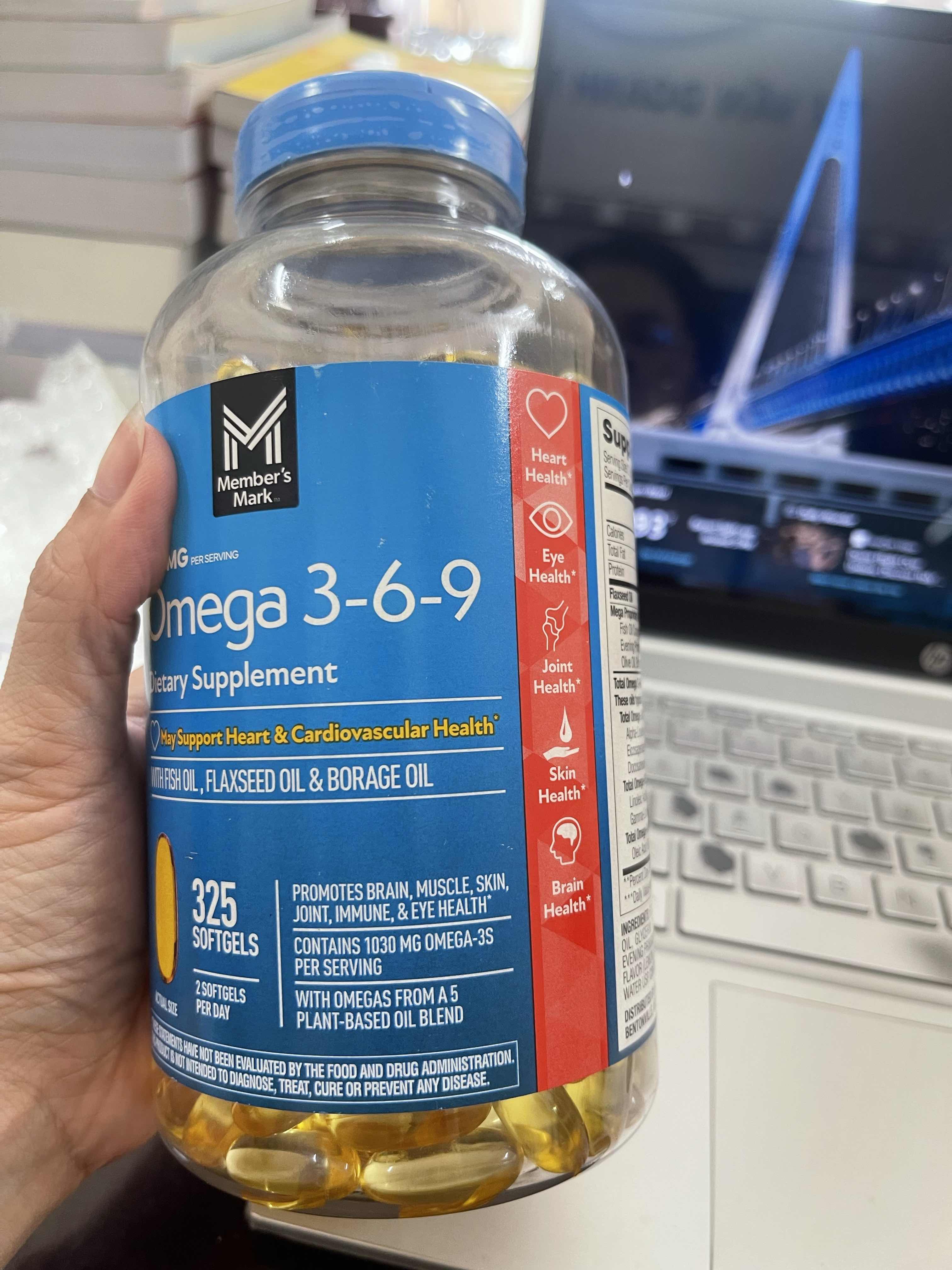 Viên uống Omega 3-6-9 Member’s Mark 325 viên - Hỗ trợ sức khỏe tim mạch, tăng cường trí nhớ và sức khỏe toàn diện từ Mỹ