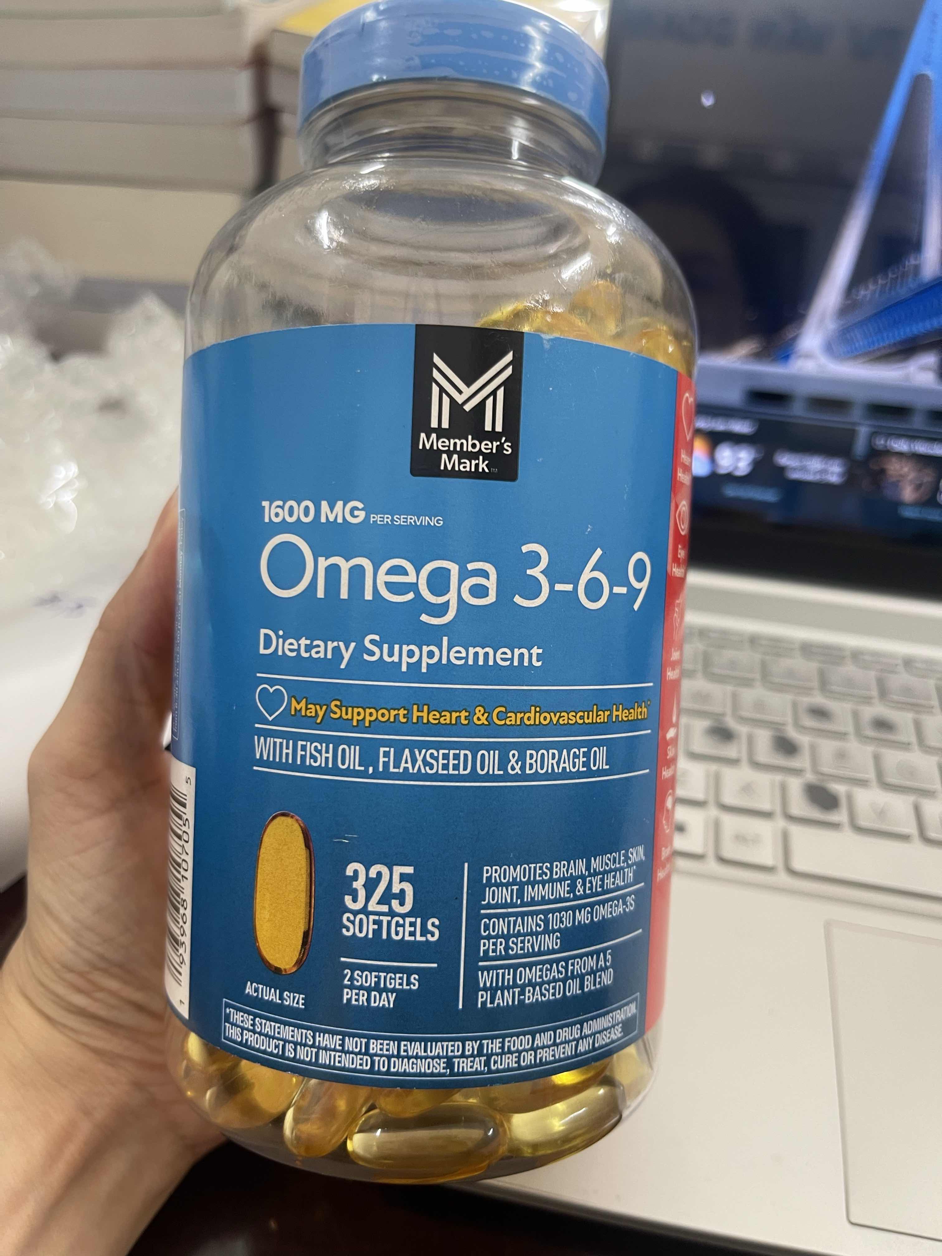 Viên uống Omega 3-6-9 Member’s Mark 325 viên - Hỗ trợ sức khỏe tim mạch, tăng cường trí nhớ và sức khỏe toàn diện từ Mỹ