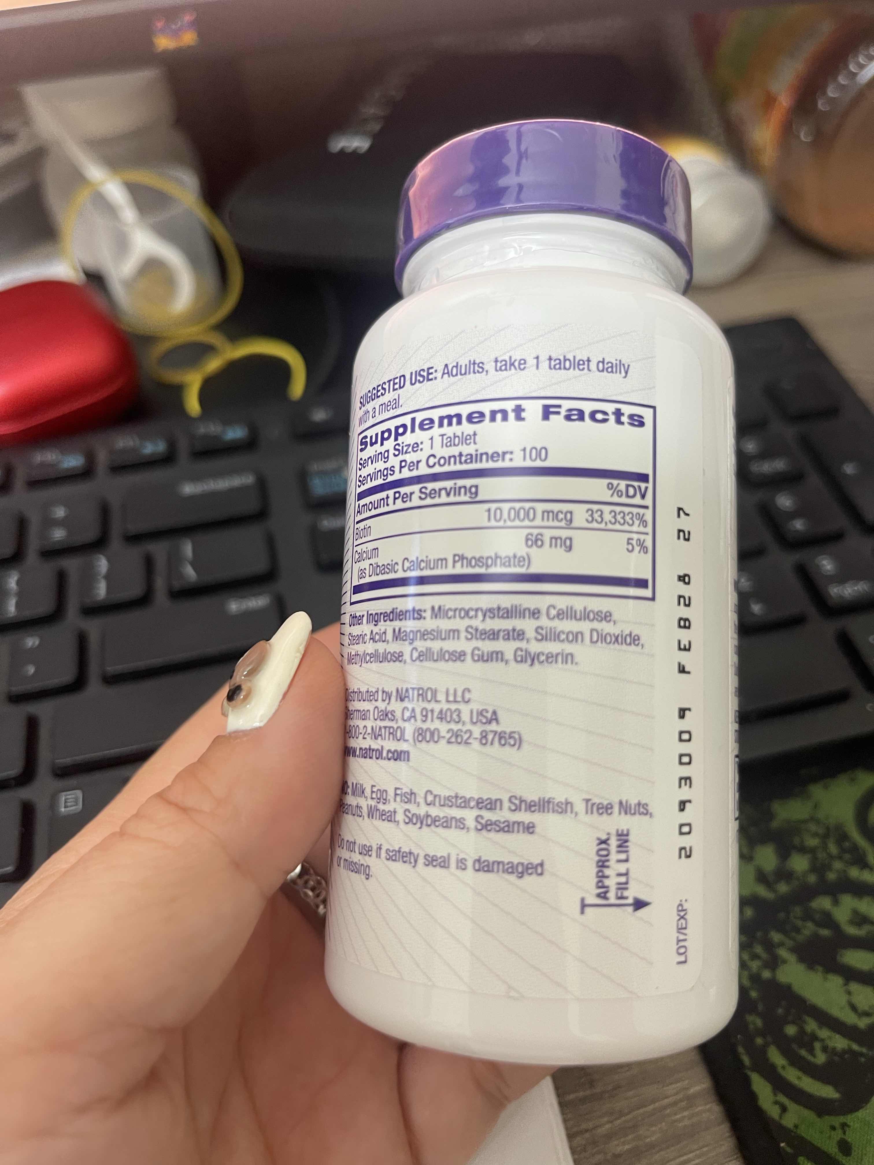 (Fullbox) Viên uống hỗ trợ mọc tóc Natrol Biotin 10000mcg Mỹ - Giúp tóc dày khỏe và nuôi dưỡng làn da mịn màng, 100 viên Chính hãng