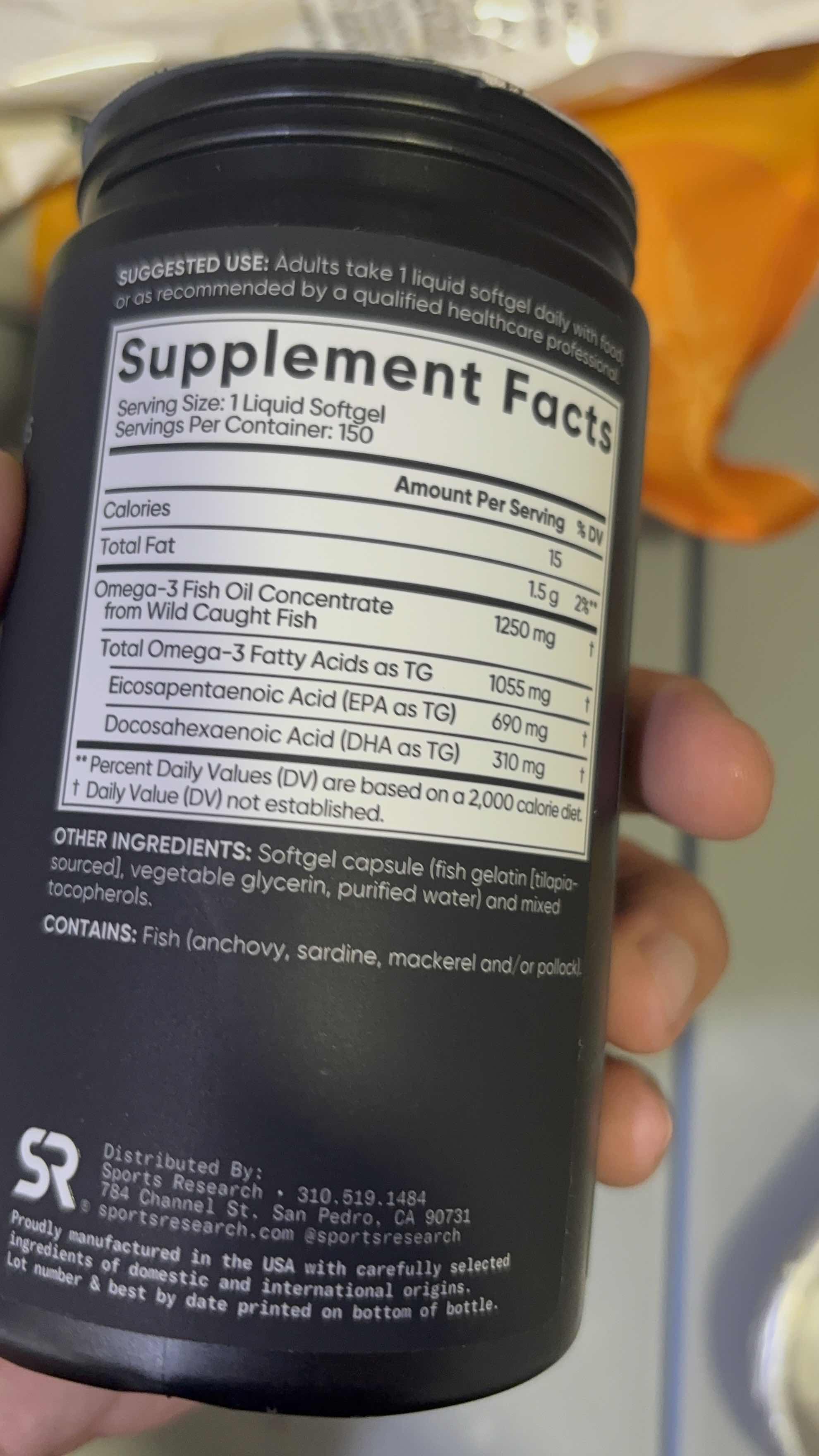 Dầu cá Sports Research Omega-3 Fish Oil Triple Strength 150 viên - Bổ sung Omega-3 cho sức khỏe tim mạch và chức năng não bộ