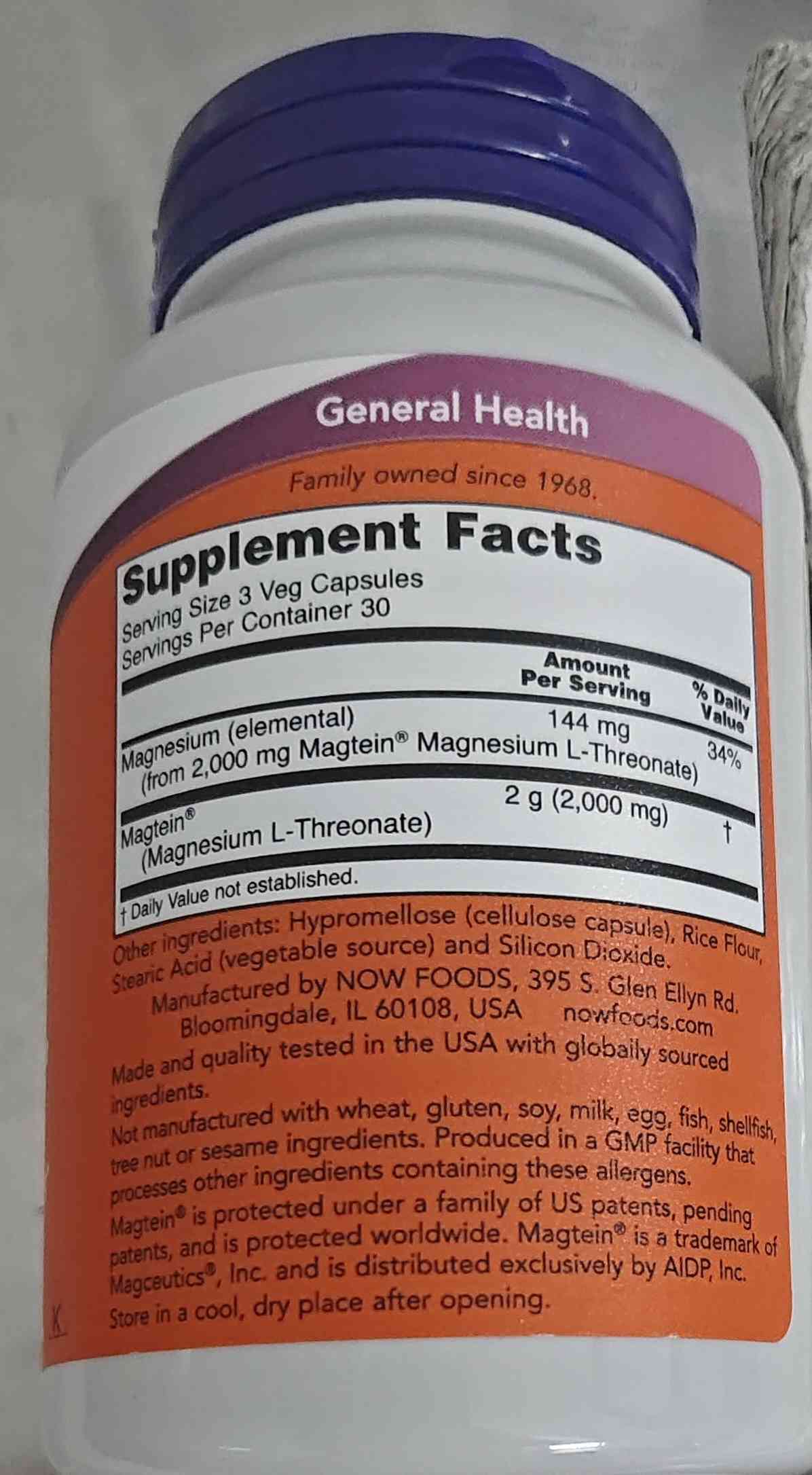 Viên Uống NOW Magtein Magnesium L-Threonate Bổ Não Tăng Cường Trí Nhớ - Hộp 90 Viên Nhộng - Giảm Căng Thẳng, Hỗ Trợ Giấc Ngủ Sâu