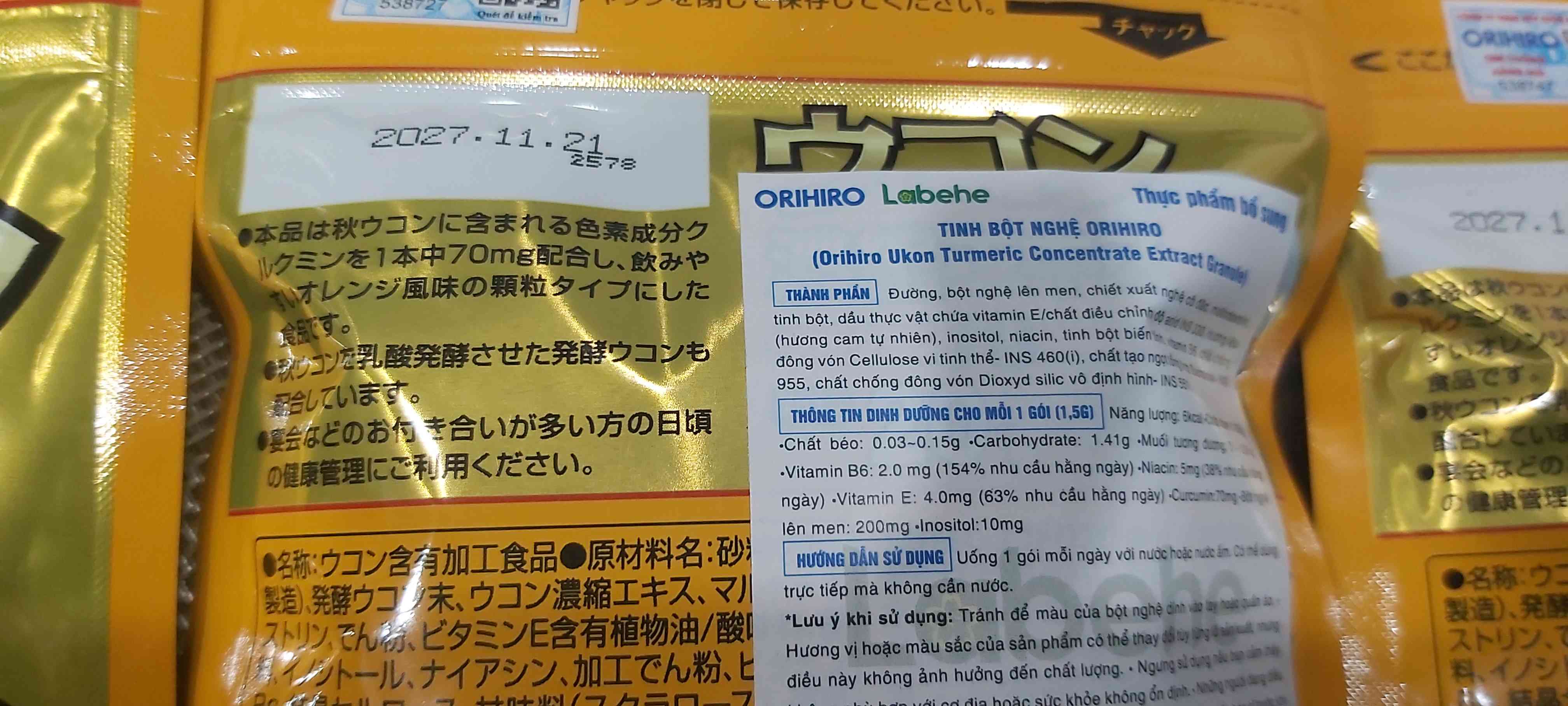 Bột Nghệ Giải Rượu Orihiro Nhật Bản - Hỗ Trợ Giải Độc, Tỉnh Táo Sau Khi Uống Rượu - 20 Gói 70mg