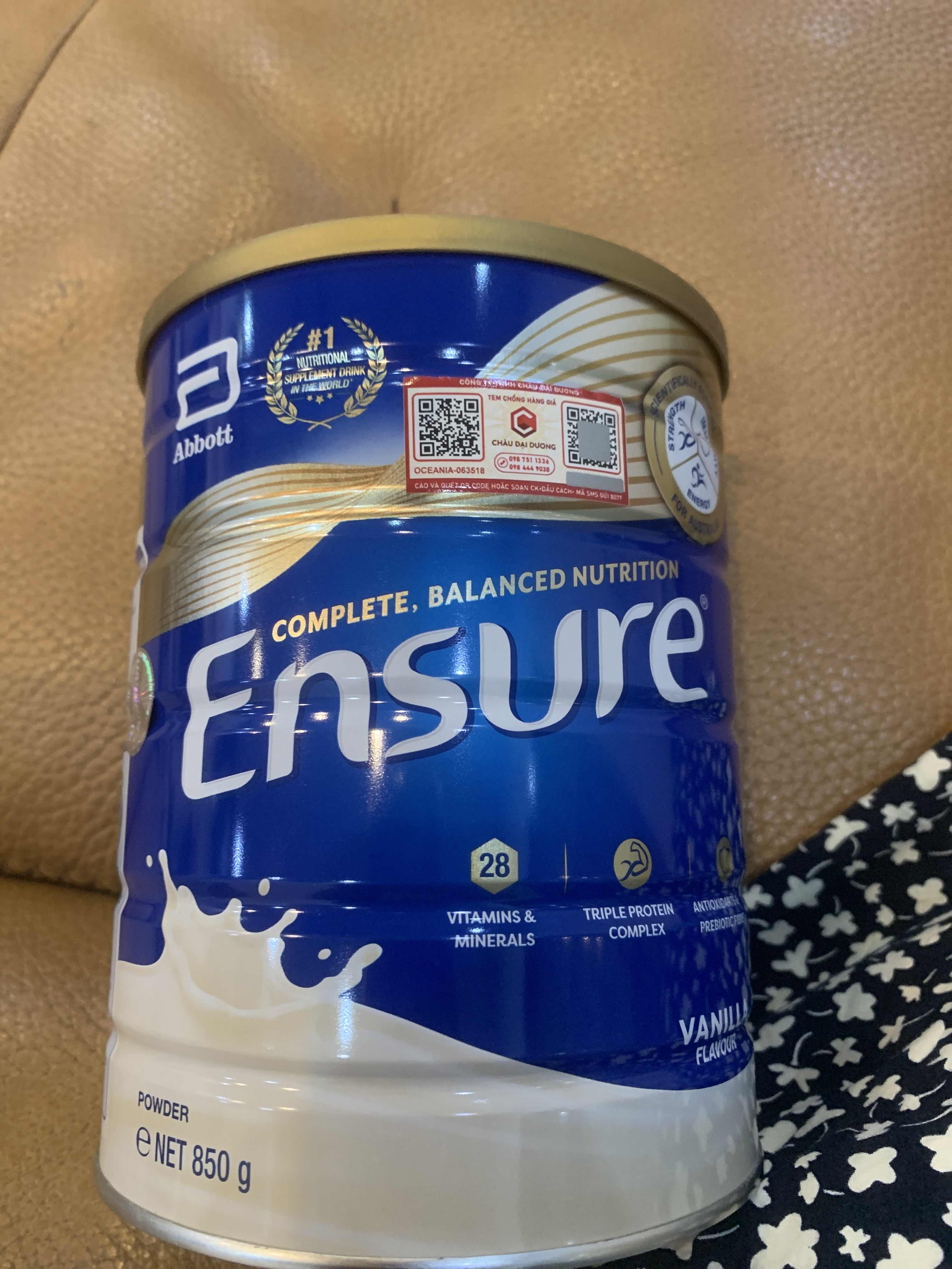 Sữa Bột Ensure 850g Hương Vani - Dinh Dưỡng Tăng Cường Sức Khỏe Cho Người Lớn, Người Già, Hỗ Trợ Hệ Miễn Dịch, Tiêu Hóa Tốt