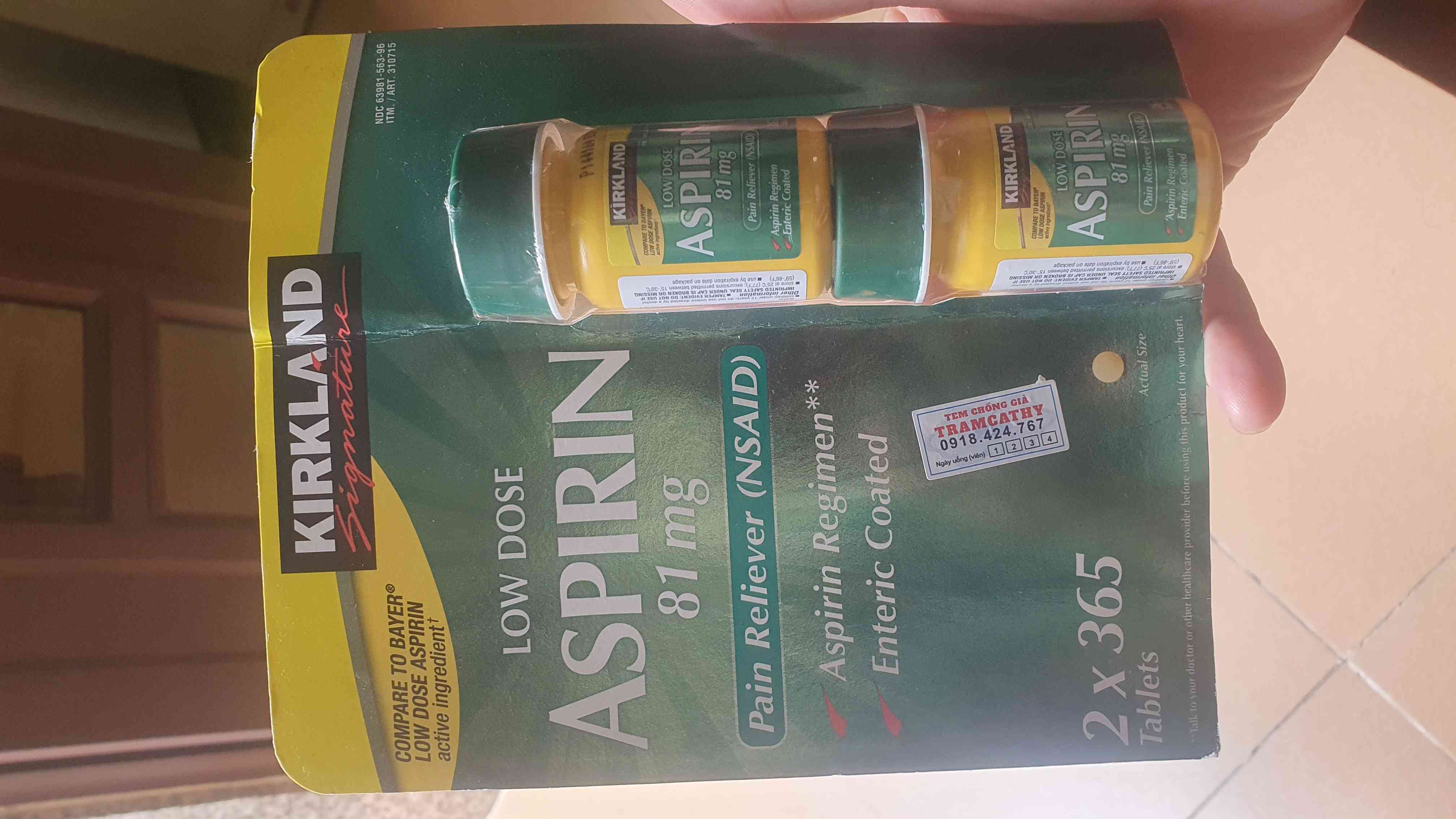Kirkland Signature Aspirin 81mg - Thuốc Hỗ Trợ Tim Mạch, Giảm Đau Nhẹ - 2 Hộp 365 Viên