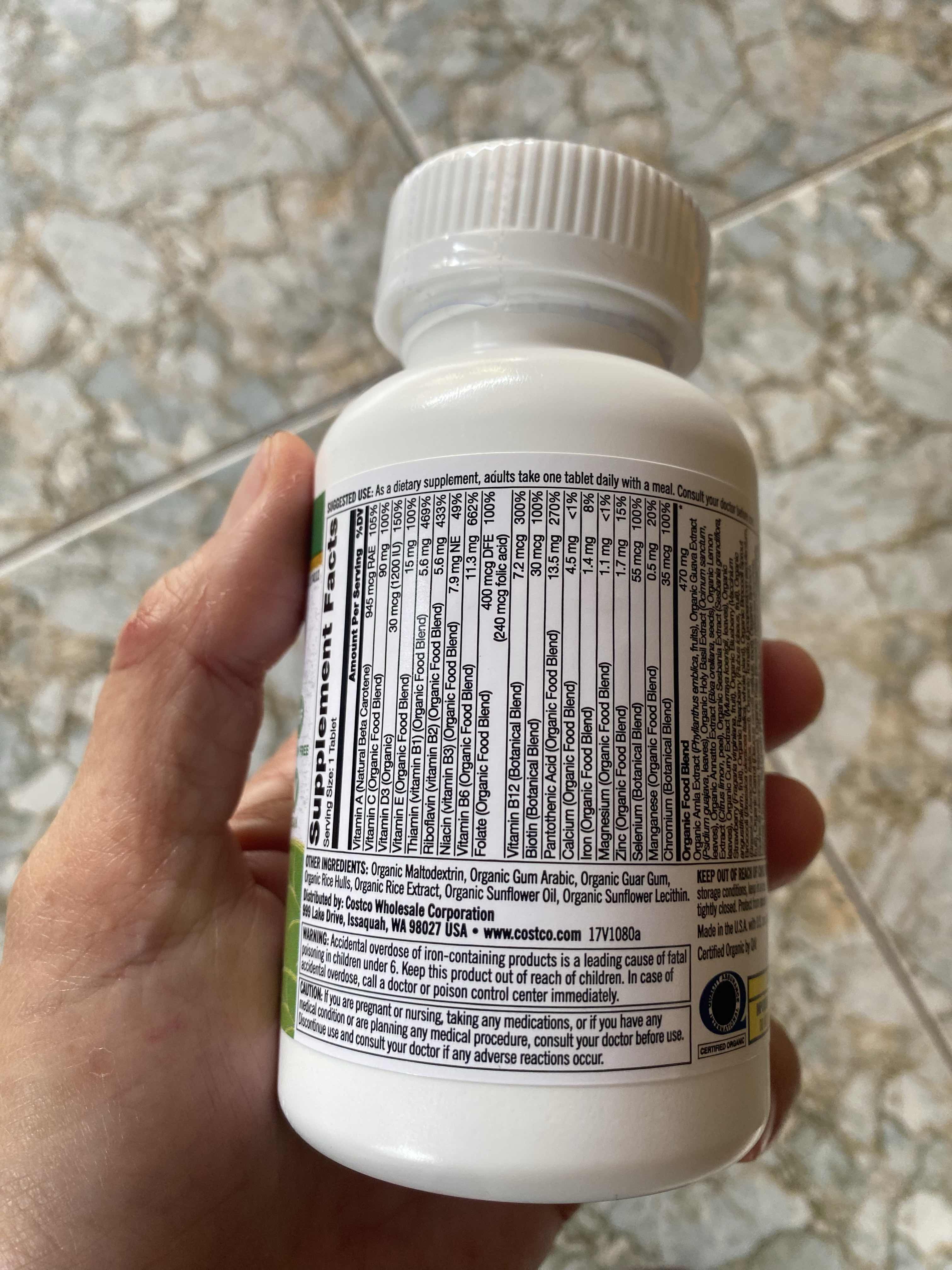 Viên uống vitamin tổng hợp hữu cơ Kirkland Organic Multivitamin 80 viên chính hãng Mỹ