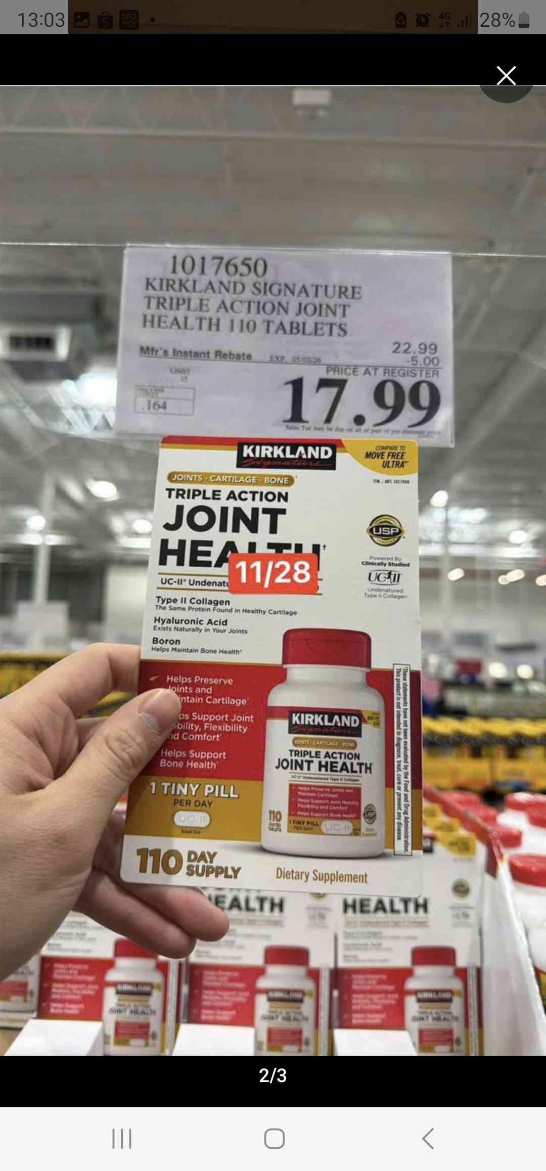 Viên Hỗ Trợ Bổ Xương Khớp Kirkland Signature Triple Action Joint Health 110v - Giảm Đau Khớp, Tăng Cường Vận Động, Bảo Vệ Sụn Khớp