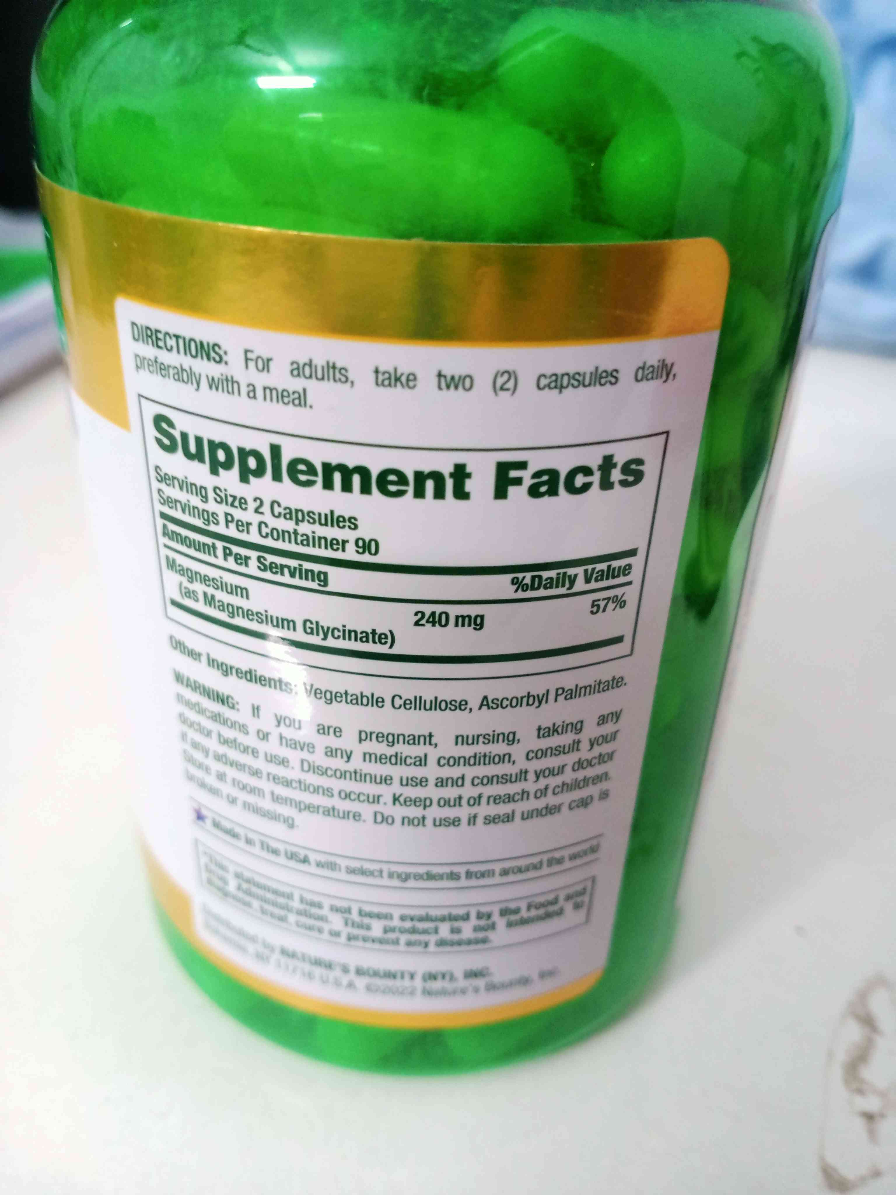 Viên uống bổ sung Magie Glycinate 240 mg Nature's Bounty, 180 viên - Hỗ trợ sức khỏe tim mạch và giấc ngủ sâu.