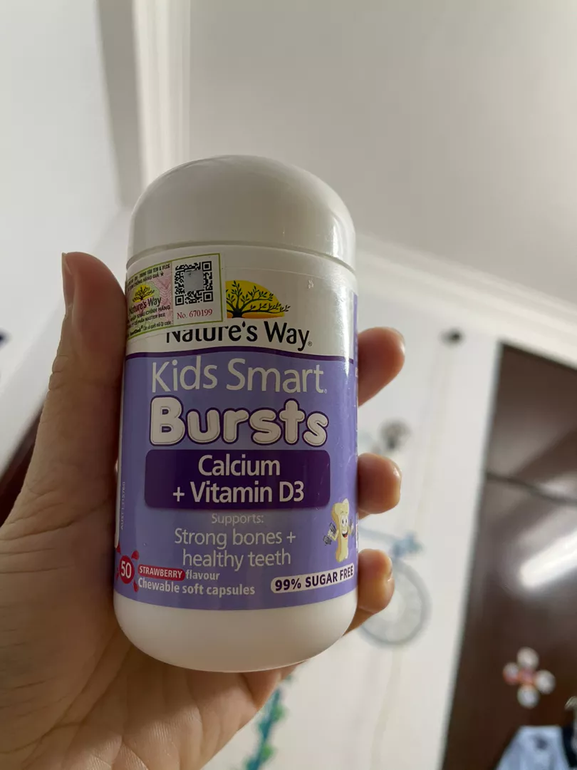 Viên nhai bổ sung Calcium + Vitamin D3 Bursts Nature's Way Kids Smart - Hỗ trợ xương răng cho trẻ 6 tháng đến 11 tuổi, 50 viên nang mềm