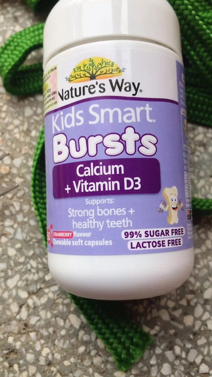 Viên nhai bổ sung Calcium + Vitamin D3 Bursts Nature's Way Kids Smart - Hỗ trợ xương răng cho trẻ 6 tháng đến 11 tuổi, 50 viên nang mềm