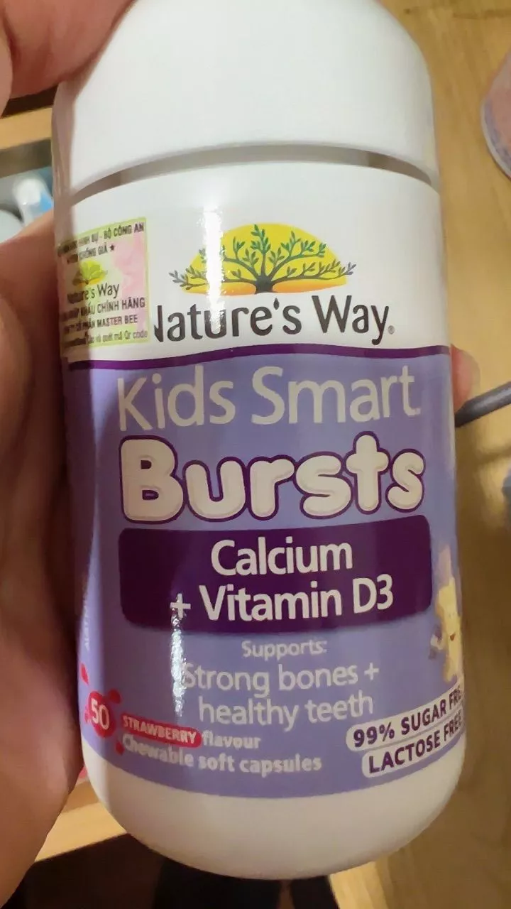 Viên nhai bổ sung Calcium + Vitamin D3 Bursts Nature's Way Kids Smart - Hỗ trợ xương răng cho trẻ 6 tháng đến 11 tuổi, 50 viên nang mềm