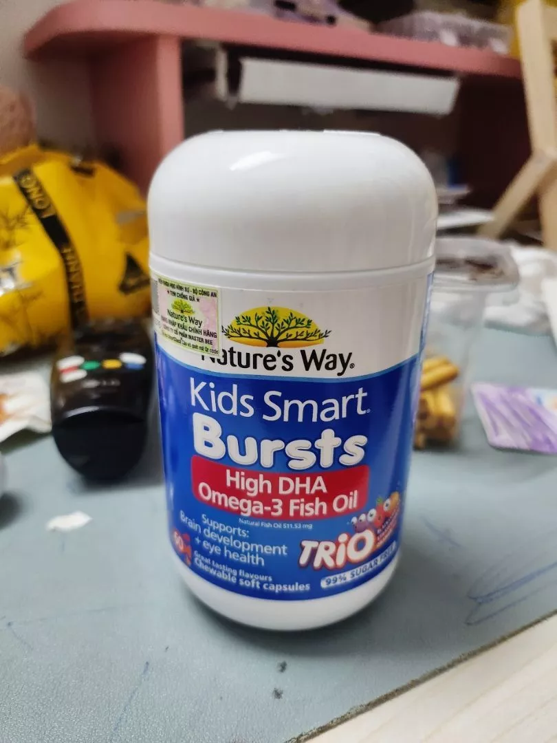 Viên nhai Nature's Way Kids Smart Bursts DHA Omega-3 cho trẻ từ 1 tuổi - Hỗ trợ phát triển não bộ và thị giác, hương vị trái cây - 60 viên