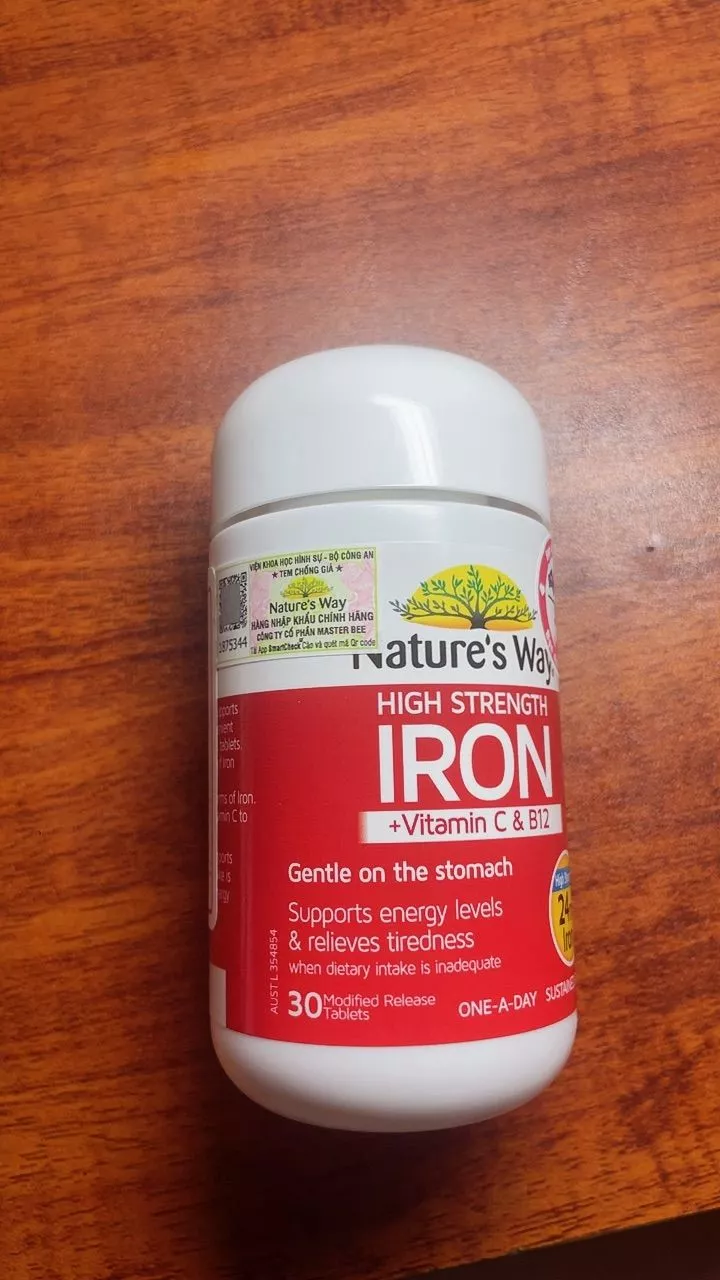 Viên uống bổ sung Sắt, Vitamin C & B12 Nature’s Way - Hỗ trợ sức khỏe, tăng cường năng lượng cho người trưởng thành, 30 viên nén