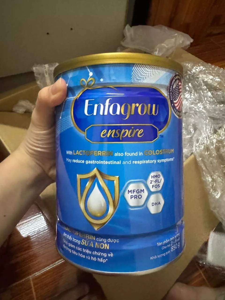 Sữa Enfagrow Enspire số 3 cho bé từ 2-6 tuổi - Hỗ trợ tiêu hóa, tăng cường trí não, bổ sung DHA & Lactoferrin - 850g