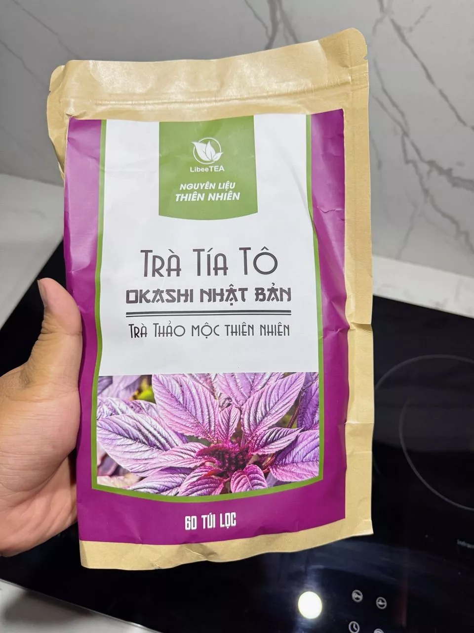 Trà túi lọc tía tô Okashi Nhật Bản - Hỗ trợ sức khỏe, tươi mát, gói 60 túi - Trà thảo mộc tự nhiên cho tinh thần thoải mái